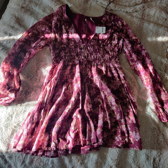 NWT Free People Keep You Mini Dress in Berry Combo Floral - Picture 6 of 9